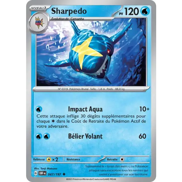 Peu commune - Pokemon - Flammes Obsidiennes - Sharpedo 47/197
